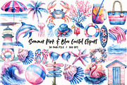 Summer Pink & Blue Coastal Clipart, an Illustration by Libby Wishes (Thumbnail 1 of 7)