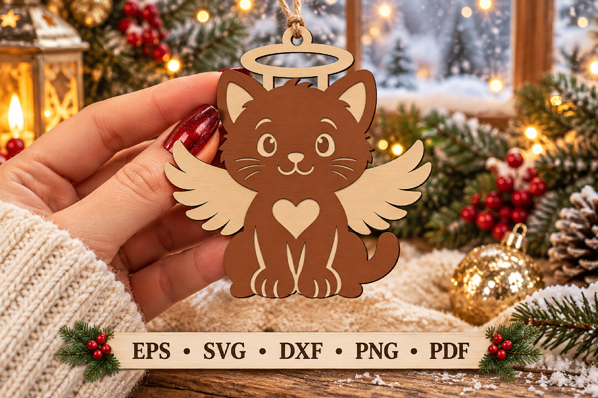 Cat Angel Bauble Laser Cut Wood File, an Object Graphic by Libby Wishes (Photo 3 of 3)