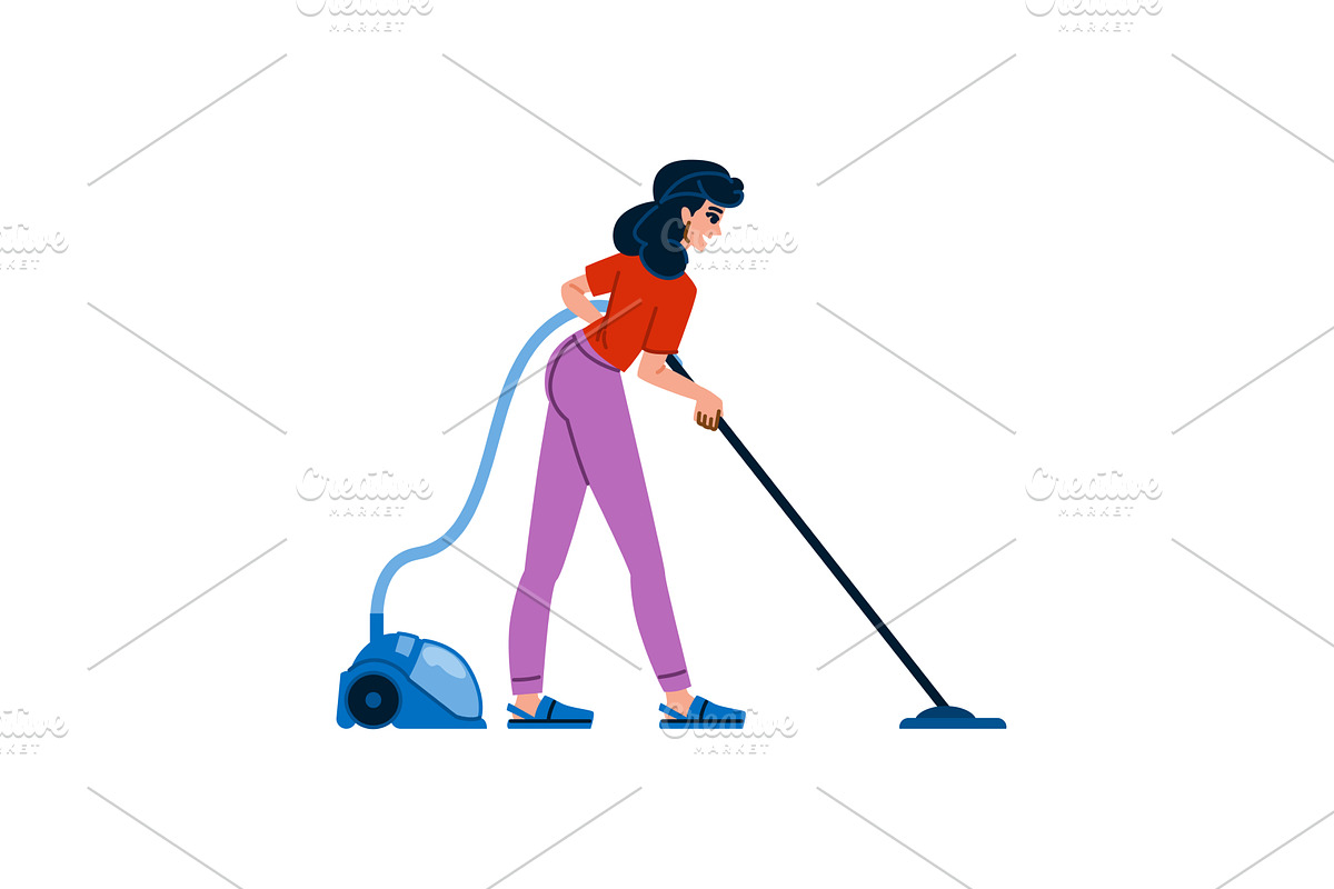 Woman vacuuming floor using vacuum, an Object Illustration by pikepicture