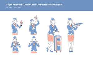 Flight Attendant Illustration Set, a Transportation Illustration by Stock Shape