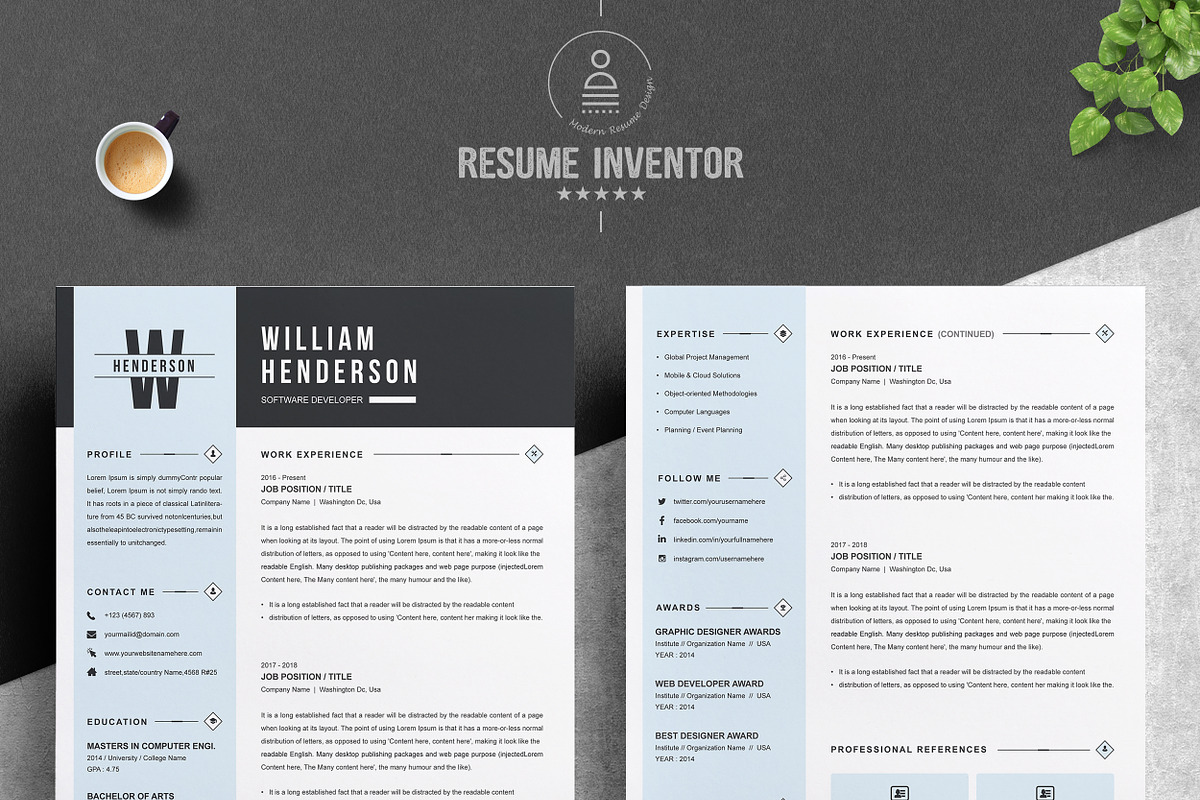 Professional Resume Template, a Resume Template by ResumeInventor (Photo 2 of 6)