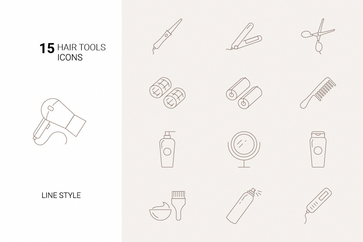 Haircare and tools icons set, an Outline Icon by mayrum (Photo 1 of 2)