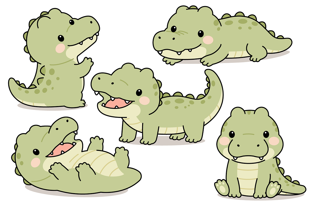 Cute Baby Crocodile Character Set, an Animal Illustration by Artpon Illustration (Photo 2 of 3)