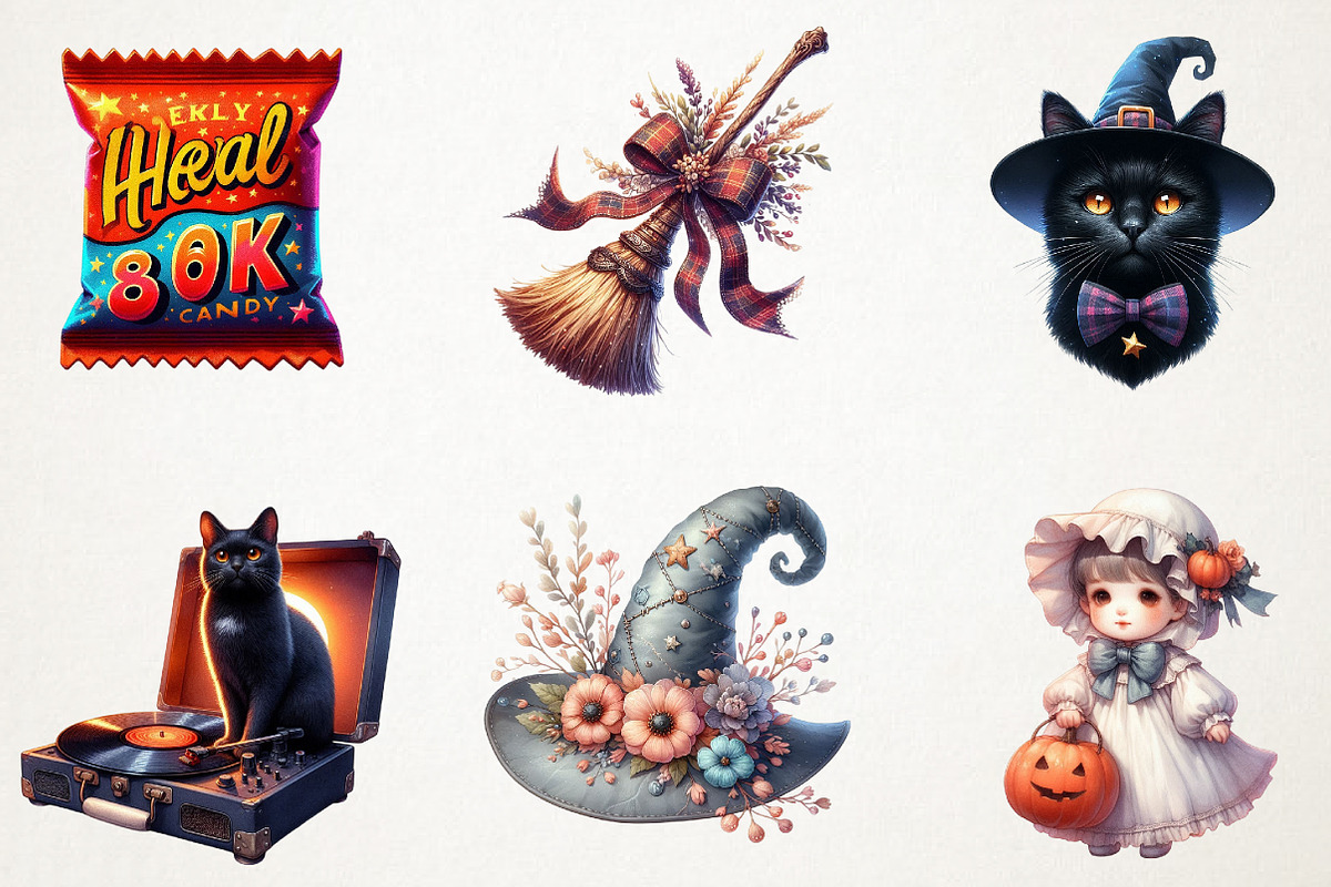 Cute Vintage Aesthetic Halloween PNG, an Illustration by RobertsArt (Photo 5 of 7)