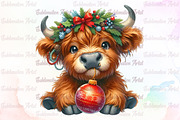 Cute Christmas Highland Cow PNG, an Illustration by Sublimation Artist (Thumbnail 1 of 9)