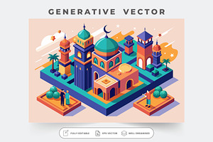 An isometric scene highlights iconic, a Graphic by SouravDesign