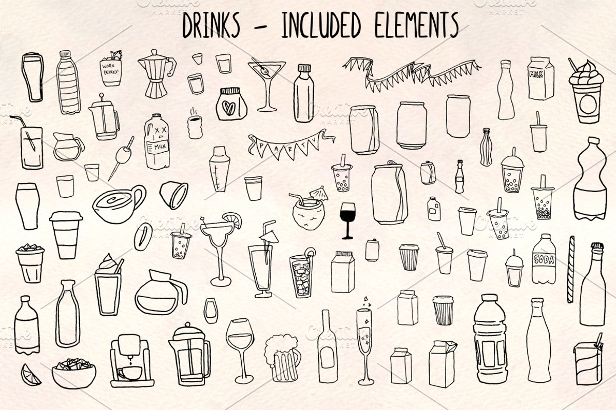 Drinks and Beverages Vector Bundle, a Food Illustration by Violet LeBeaux (Photo 1 of 3)