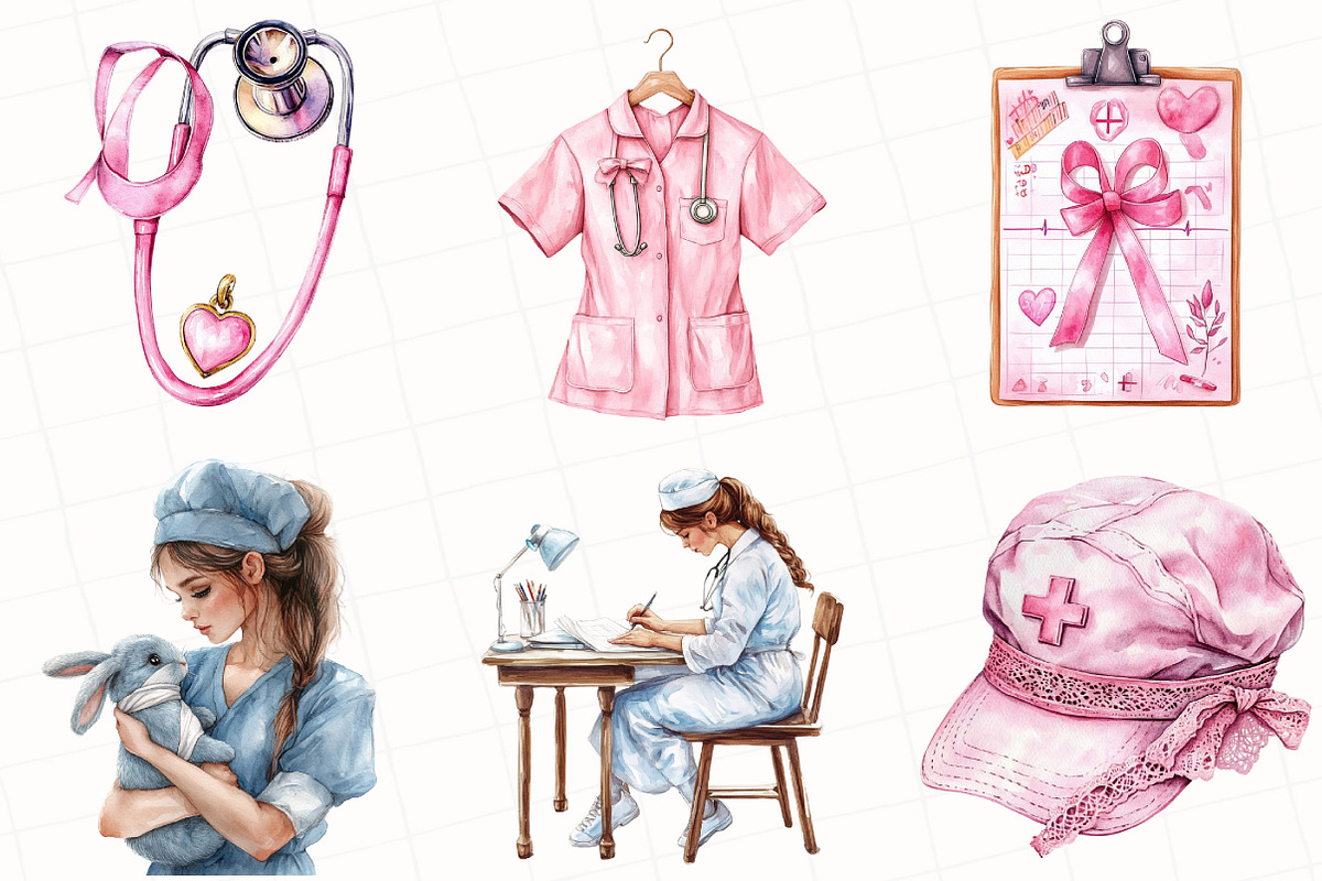 Watercolor Coquette Nurse Clipart, an Illustration by OK Design (Photo 3 of 5)