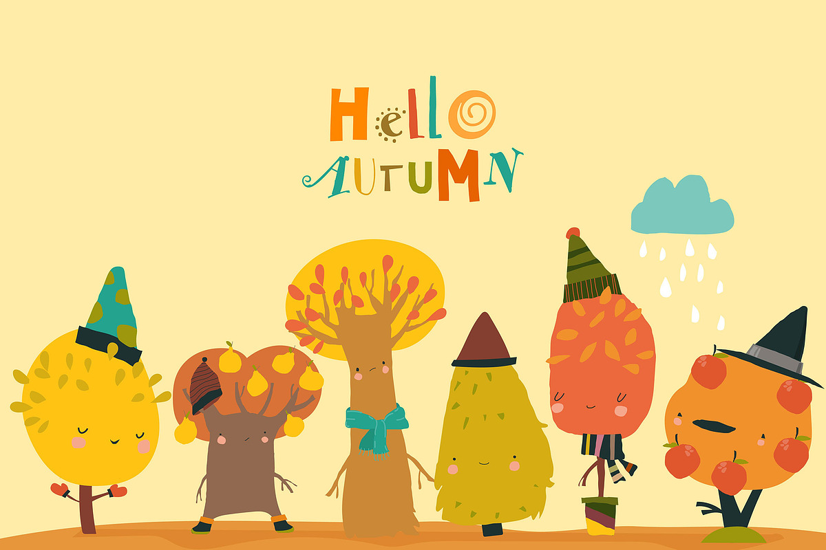 Cartoon Colorful Autumn Trees., an Illustration by Maria Starus