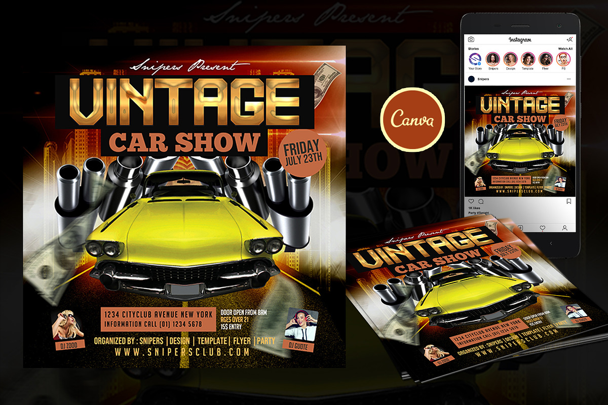 Vintage Car Flyer Canva Template, a Flyer Template by DreamColor