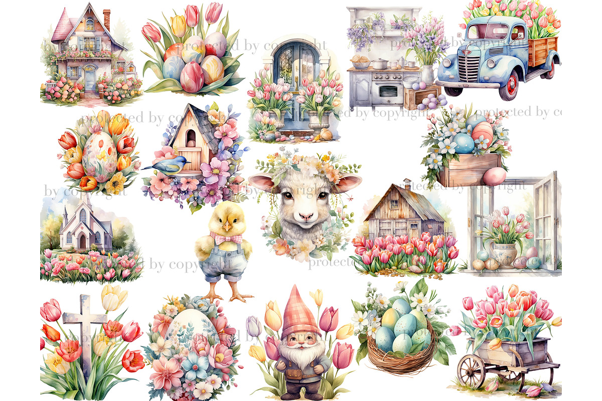 Easter Pastel Clipart | Cottagecore, a Seasonal Illustration by GlamArtZhanna (Photo 3 of 6)