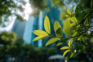 Bright Sunlight Green Leaves Urban N, a Photo by Pixeness Studio