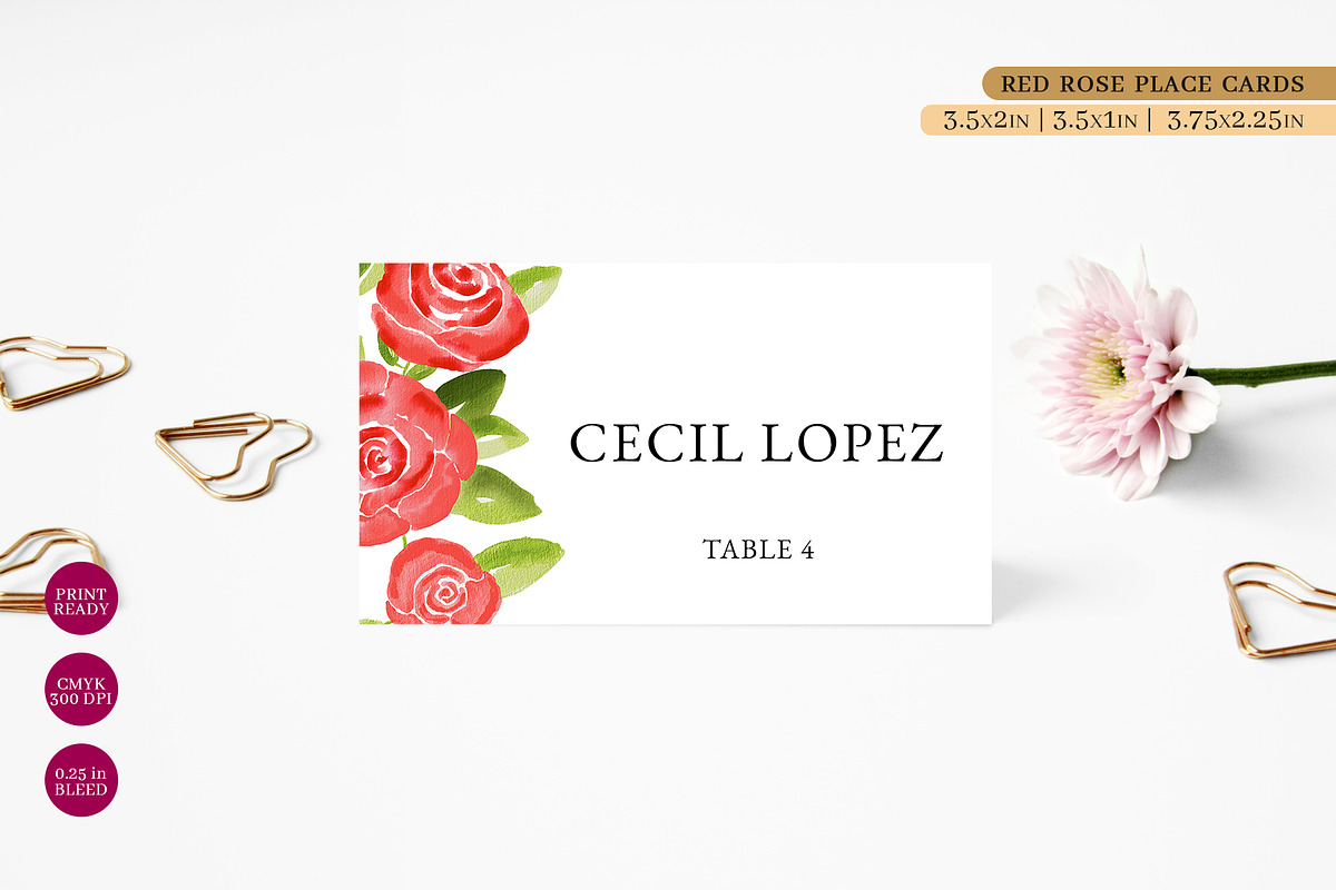 Red Rose Floral Place Cards, an Invitation Template by Beyond Muse (Photo 1 of 3)