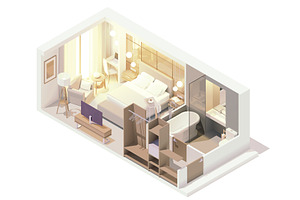 Vector Isometric Hotel Room Interior