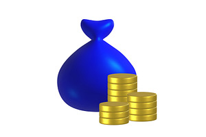A blue money bag sits next to gold, an Object Illustration by Woters little shop