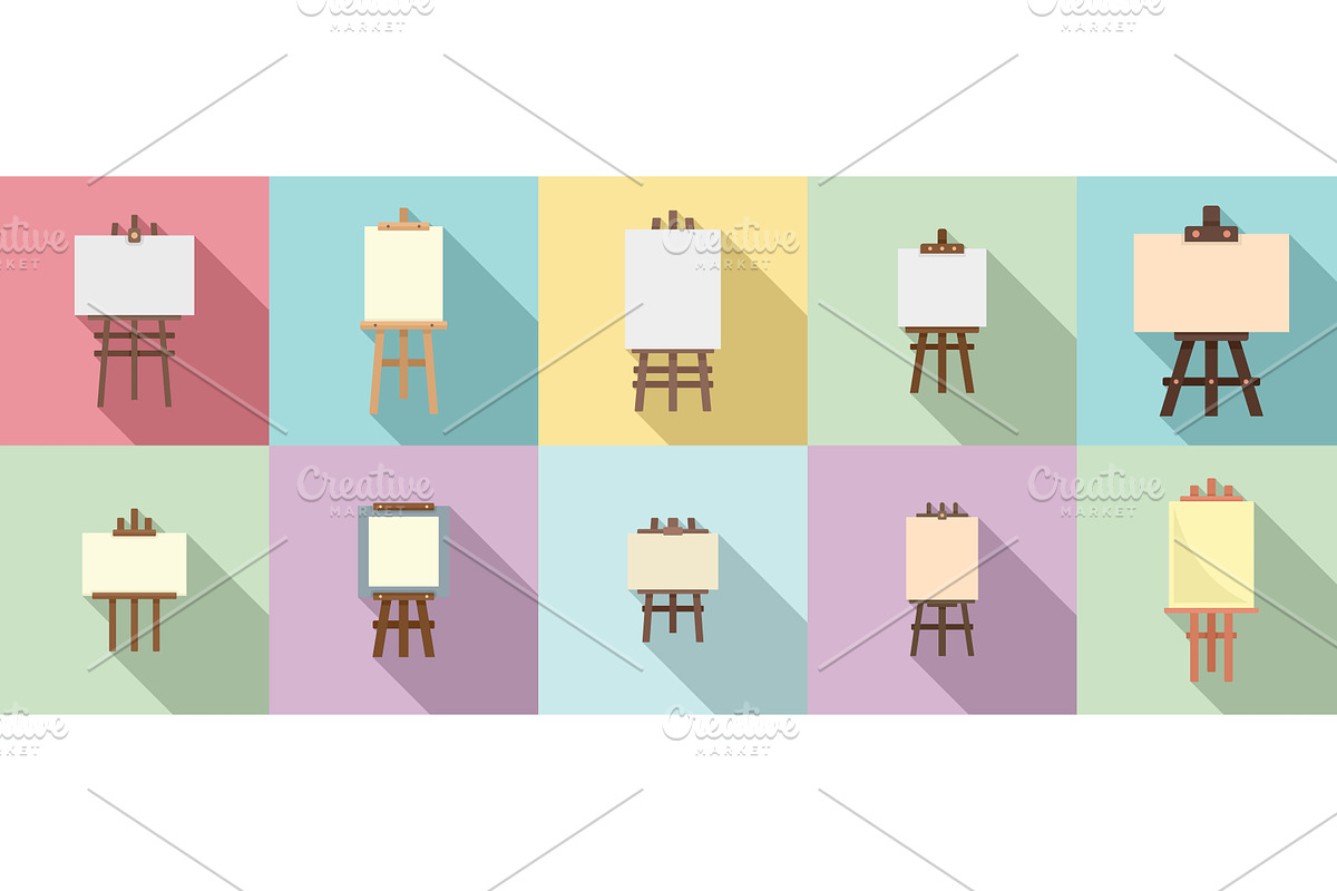 Easel icons set, flat style, an Object Illustration by Ylivdesign