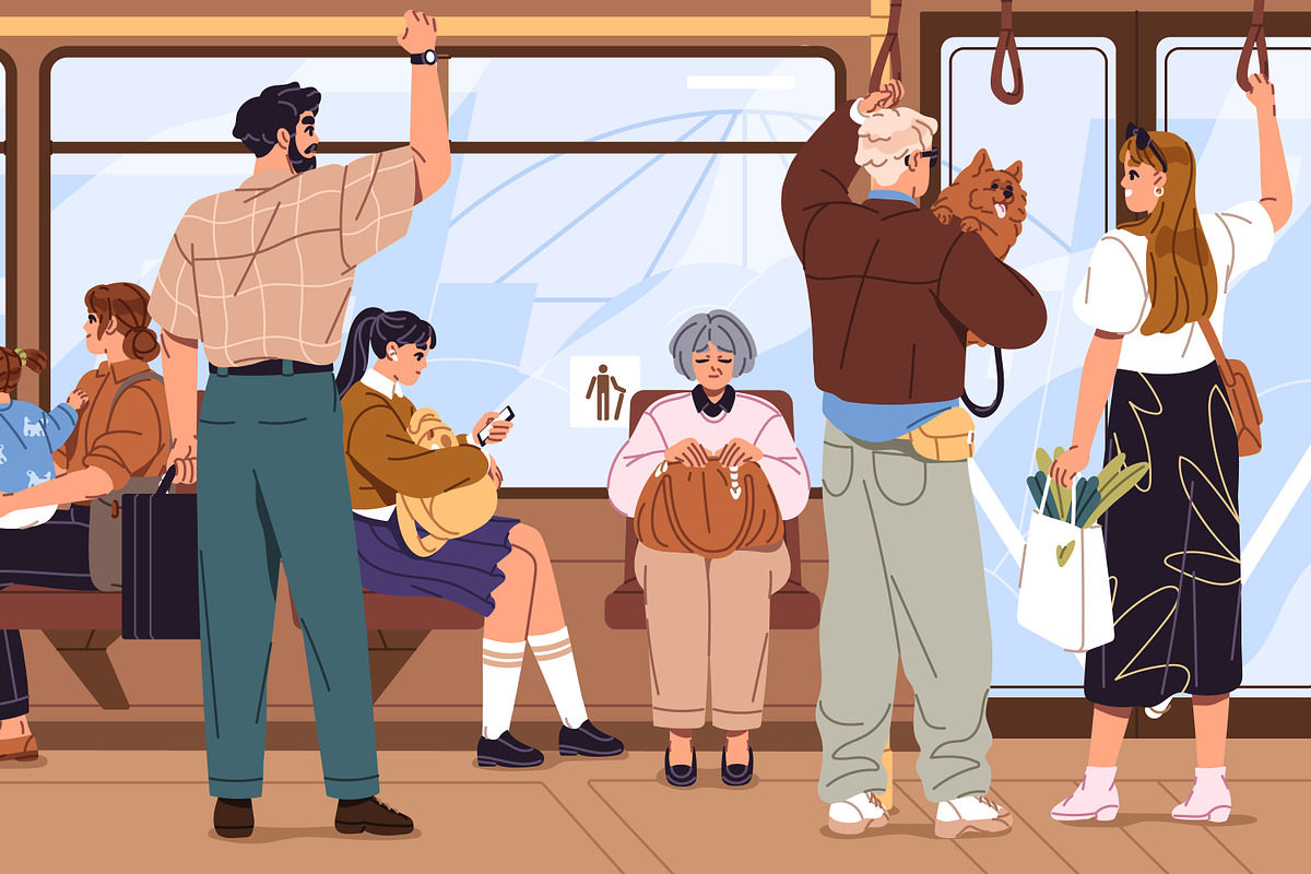 Diverse people inside city bus, a Transportation Illustration by PaperTrident (Photo 3 of 3)