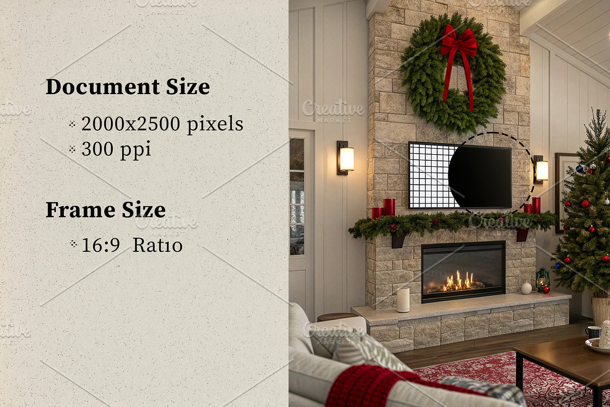 Christmas Holiday Framed TV Mockup, a Household Mockup by RevintageStudio (Photo 2 of 5)