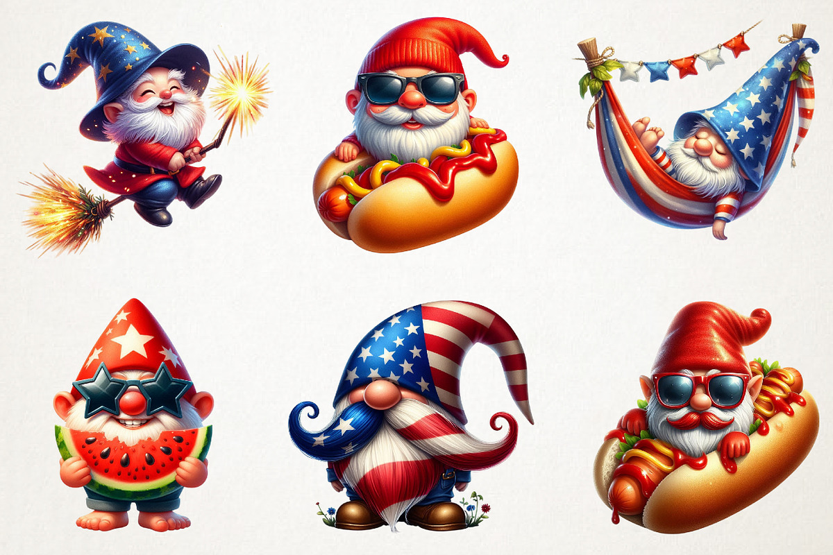4th Of July Cute Funny Gnome Clipart, a Seasonal Illustration by RobertsArt (Photo 6 of 7)