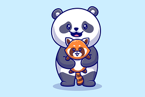 Cute Panda Holding Baby Red Panda, an Animal Illustration by Catalyst Labs
