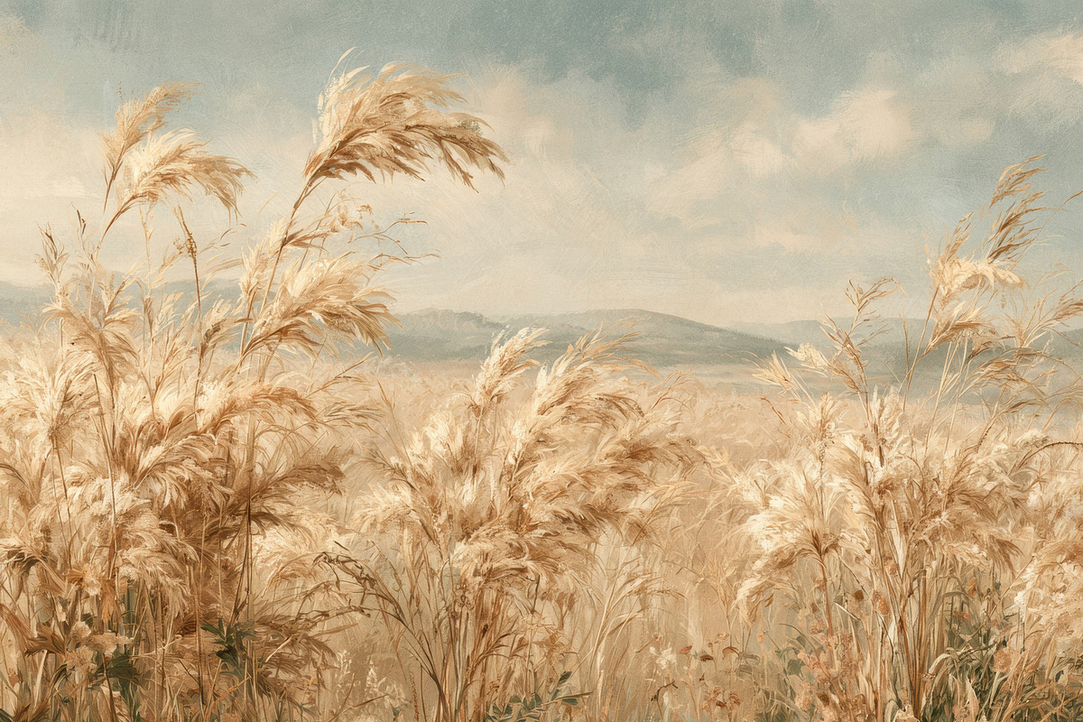 Serene Golden Wheat Field Wallpaper, a Decorative Illustration by Virgo Studio
