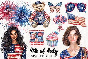 4th of July Watercolor Clipart PNG, a Decorative Illustration by Maysa Art