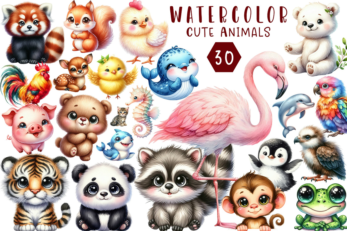 Cute Animals Clipart, an Illustration by CreationArt (Photo 1 of 5)