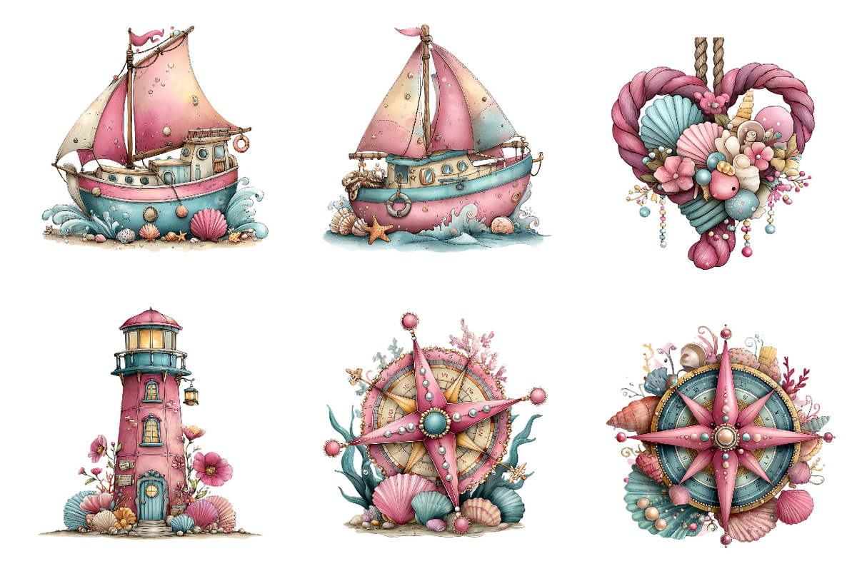 Whimsical Nautical Summer Clipart, an Illustration by CreationArt (Photo 6 of 7)