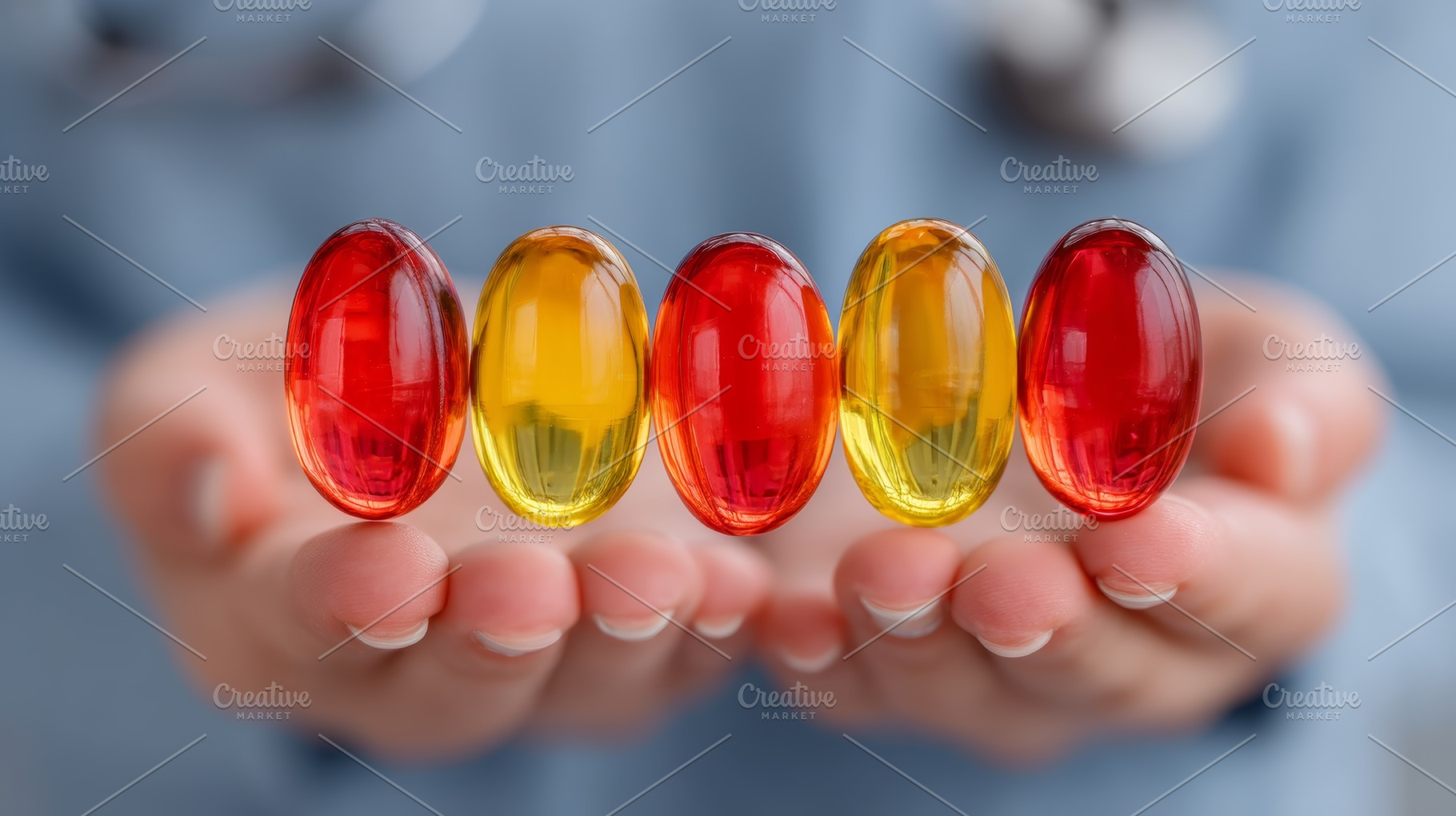Colorful soft gel capsules held in hands by a healthcare professional, a Health & Medical Photo by AS photostudio