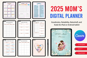Digital 2025 Mom’s Planner Canva, a Stationery Template by Designmela01