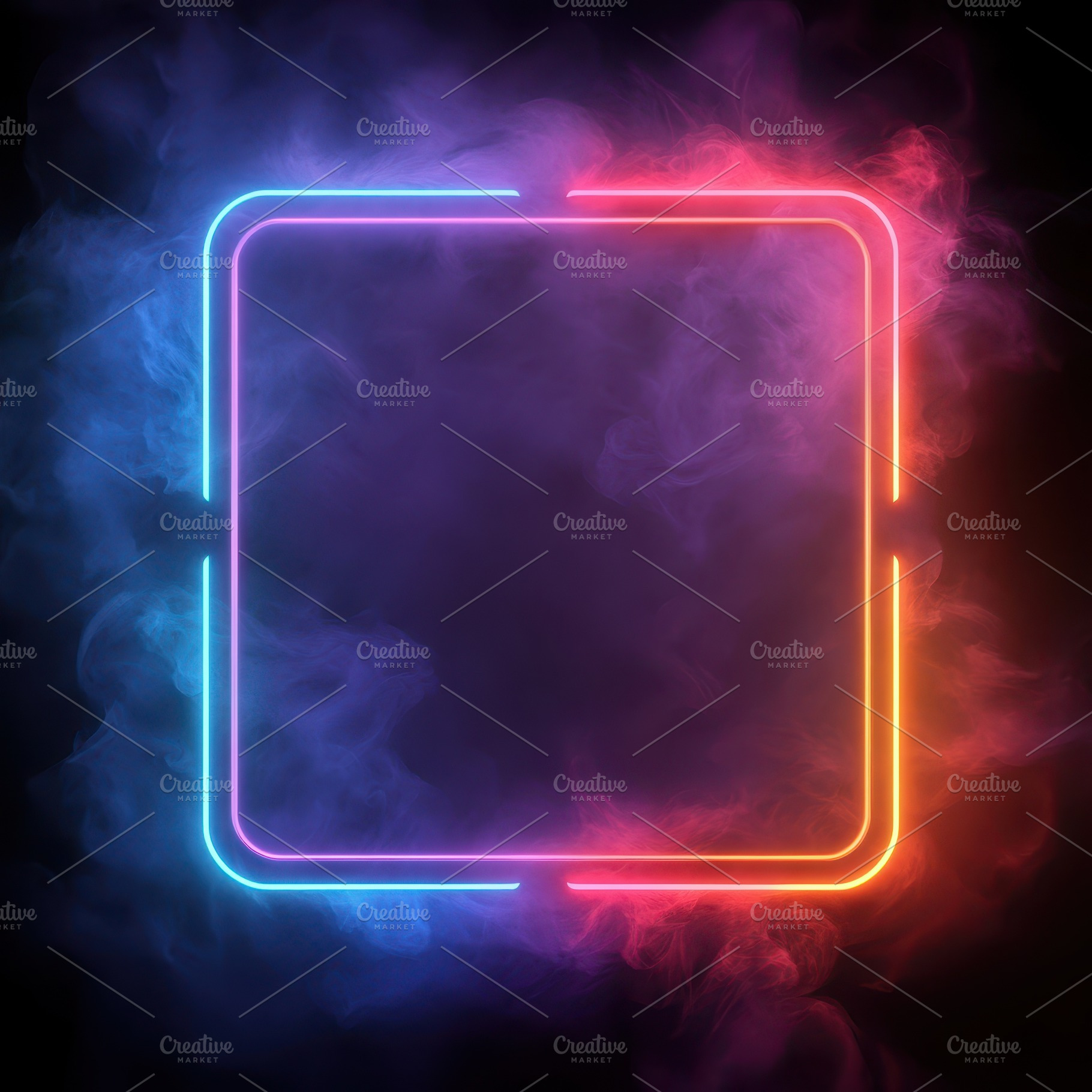 Neon Square Frame in Smoky Atmospher, an Abstract Photo by Pixeness Studio