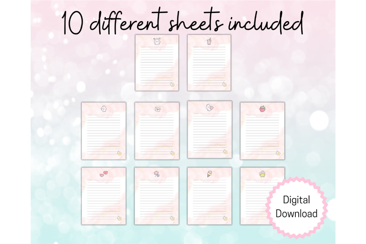 Kawaii Printable Stationery, a Stationery Template by Pixels N Bows (Photo 2 of 3)