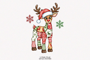 Preppy Patchwork Christmas Reindeer, an Illustration by SinaCreation