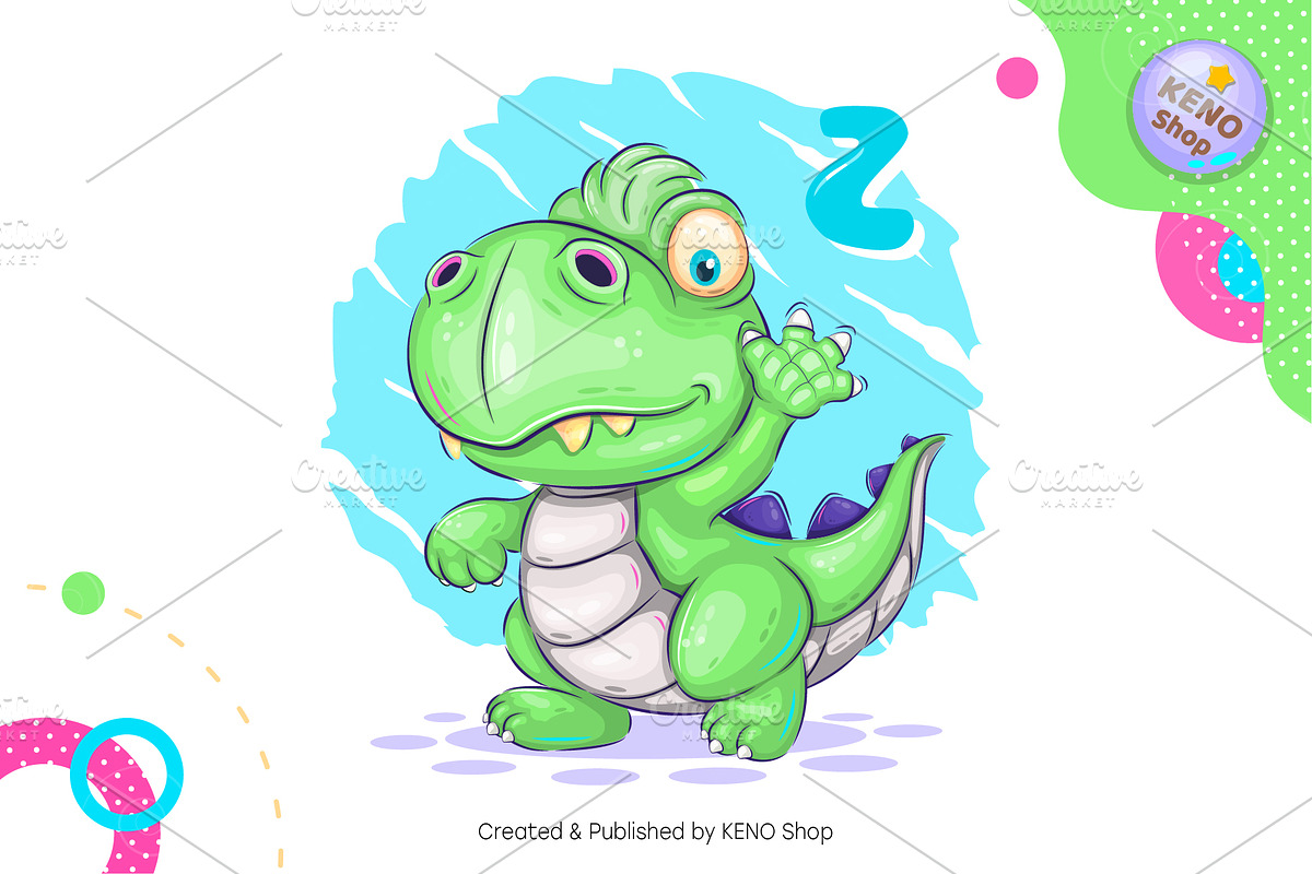 Cartoon dino walking. Tshirt, PNG., an Animal Illustration by KENO Mascots (Photo 2 of 4)
