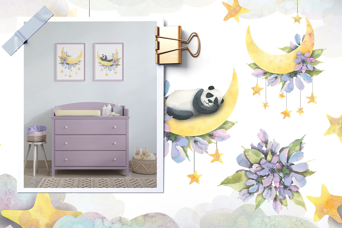 Pandas & Moon Dreamy Watercolor, an Animal Illustration by NATASHA CHU (Photo 4 of 13)