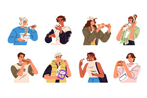 Hugry people eating fast food set, a Person Illustration by PaperTrident