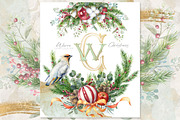 Vintage Christmas Watercolor Clipart, a Decorative Illustration by WonderWonder (Thumbnail 1 of 8)