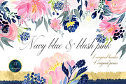Navy blue & blush pink flowers, a Texture Illustration by LABFcreations (Thumbnail 1 of 6)