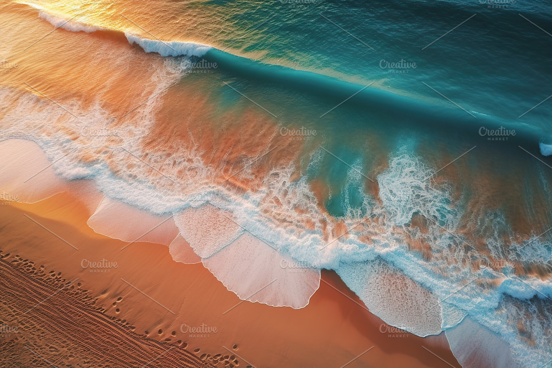 Ocean waves on beach sand from top view. Generative AI, a Nature Photo by AlyaAnd