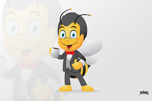 Bee Mascot Drinking Coffee