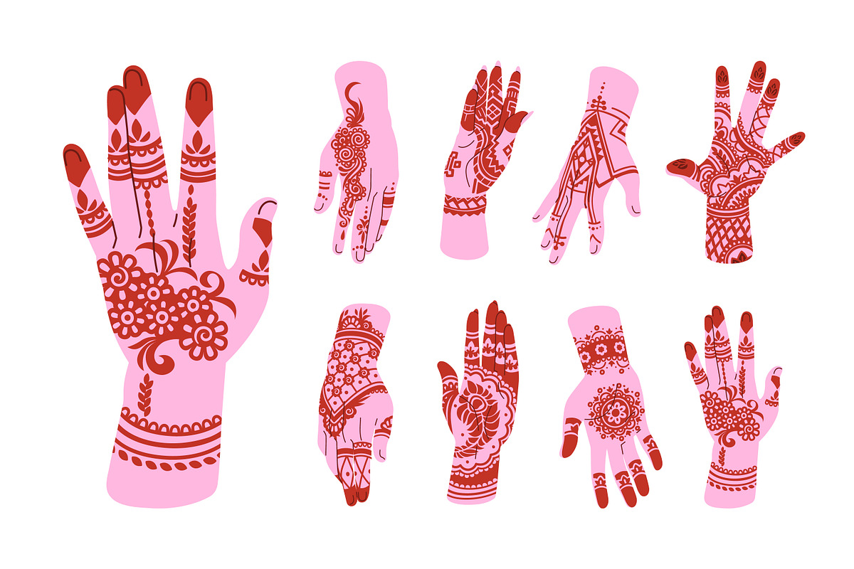 Henna tattoos, mehendi on hands set, a Person Illustration by PaperTrident (Photo 1 of 5)