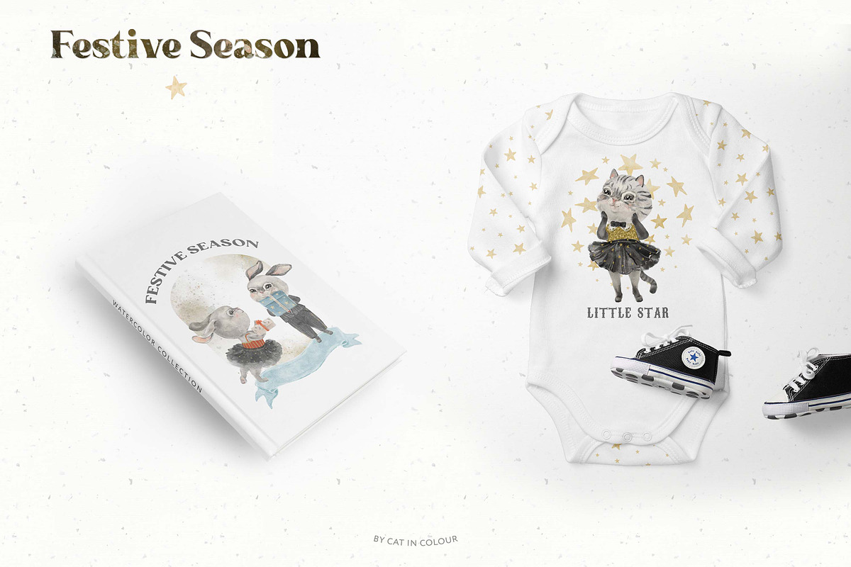 Festive Season. Cute Cats & Rabbits, an Animal Illustration by Cat In Colour (Photo 13 of 16)