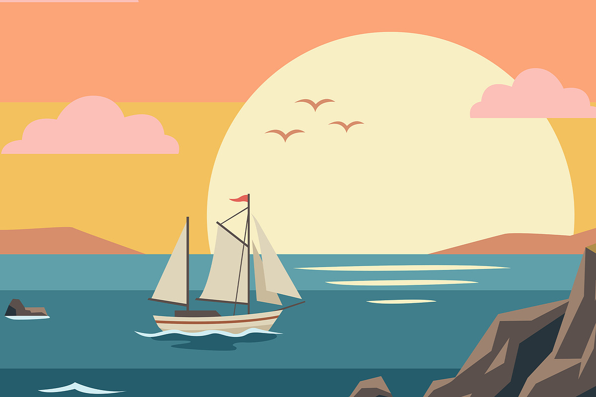 Sunset Lighthouse Vector Art, a Decorative Illustration by Vowx Studios (Photo 3 of 3)