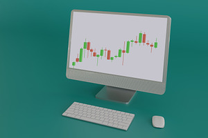 Monitor with candlestick chart, keyboard and mouse, a Business Photo by RF Images