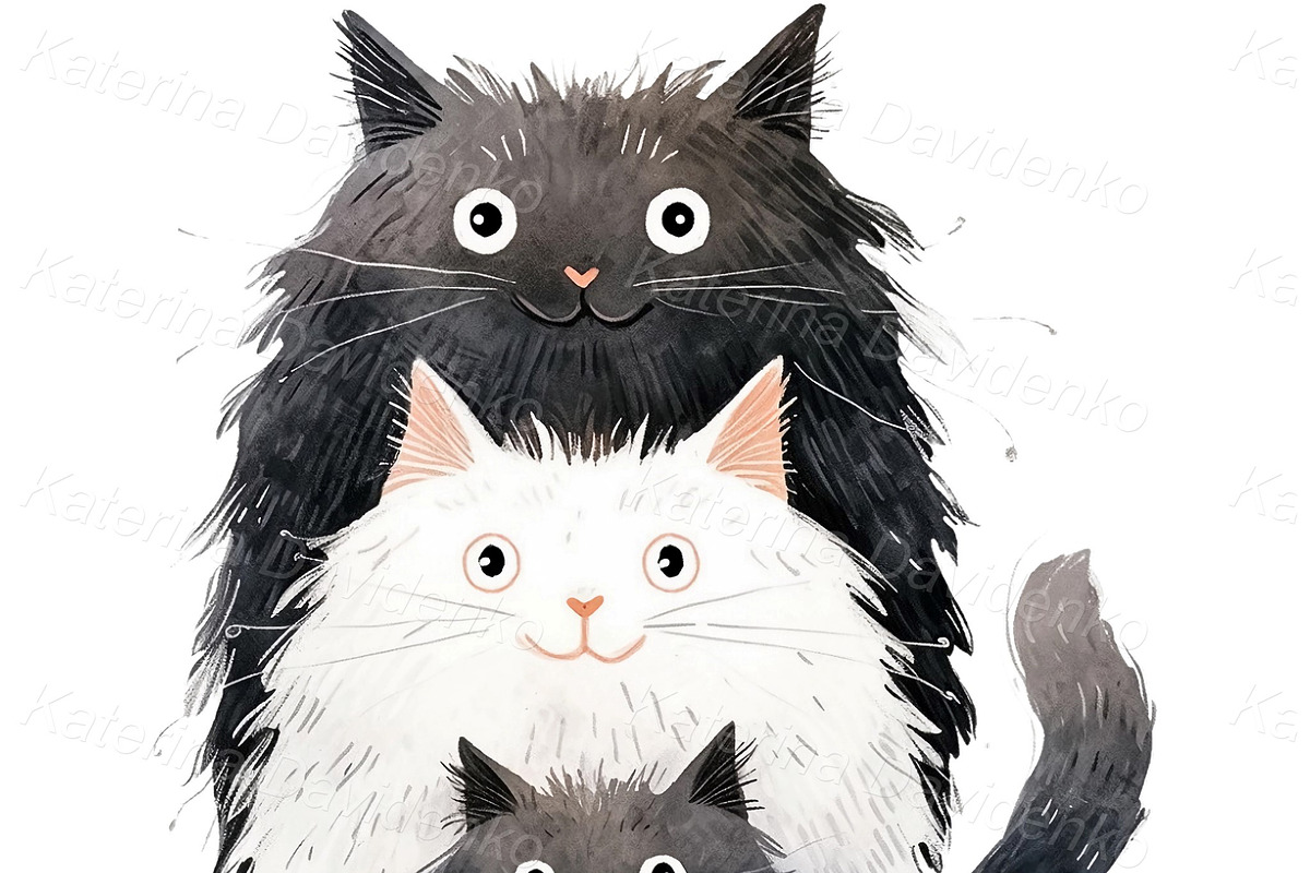 Watercolor cartoon funny cats PNG, an Animal Illustration by Bubert Art