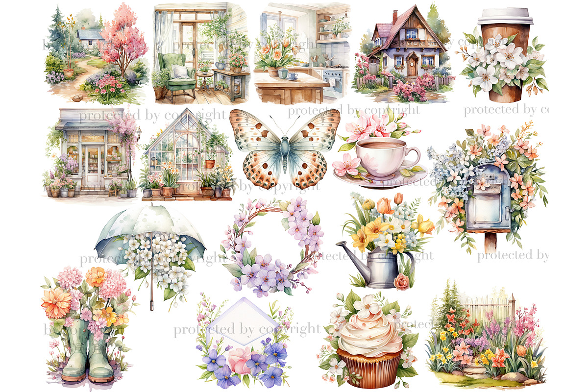 Spring Watercolor Clipart Bundle PNG, a Seasonal Illustration by GlamArtZhanna (Photo 4 of 6)