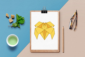 Origami Icons Set, Cartoon Style