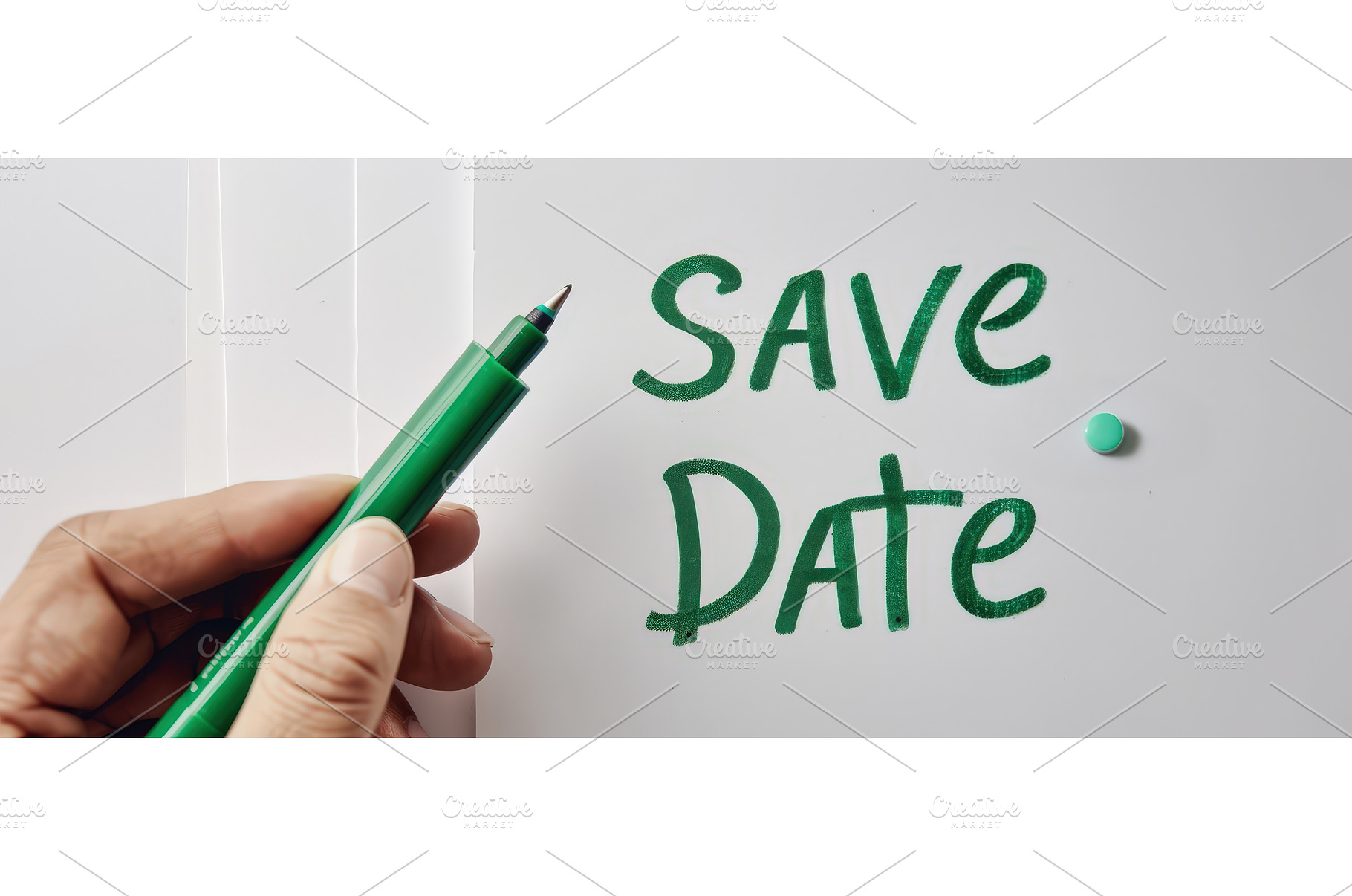 Handwriting save the date with green, a Business Photo by piter.goskov