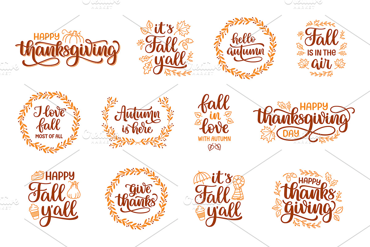 Autumn and Thanksgiving Phrases Set, a Seasonal Illustration by InkySplash (Photo 3 of 7)