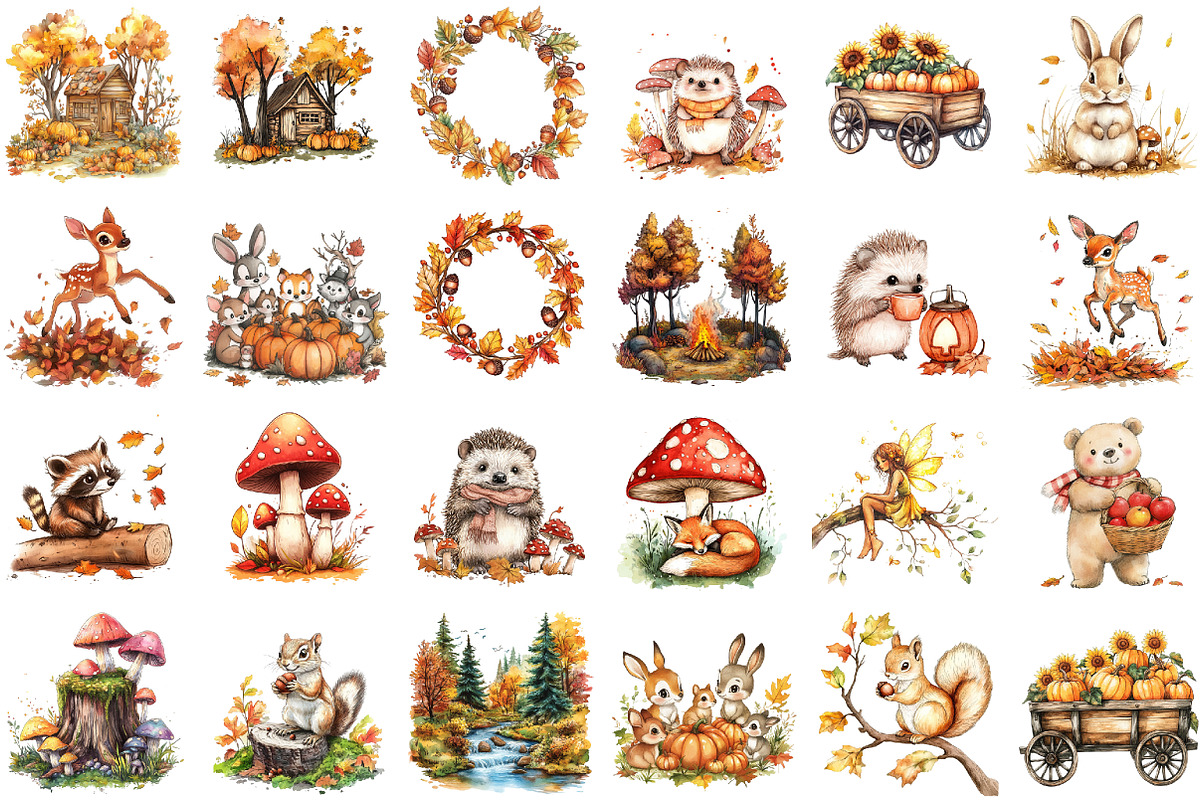 Watercolor Autumn Forest Clipart, an Illustration by Sublimation Artist (Photo 2 of 6)